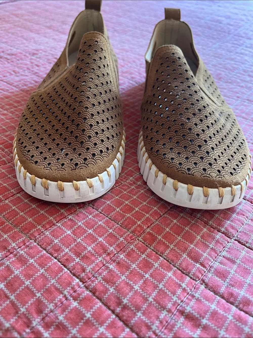 Men's Breathable Perforated Slip-On Loafers in Brown